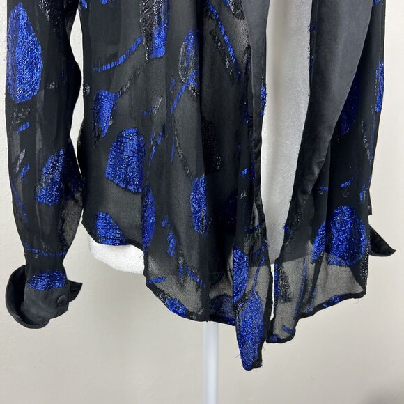 Vintage Lisa & Scott Blazer Women 4 Black Blue Metallic Open Front Party Outer - Picture 7 of 15